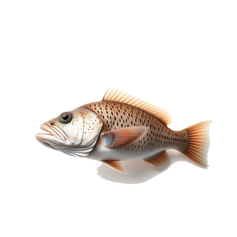 Side profile of a grouper with its stocky body and spotted pattern