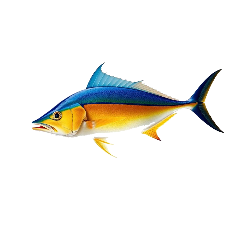 Side profile of a mahi-mahi with vibrant blue and gold colouring