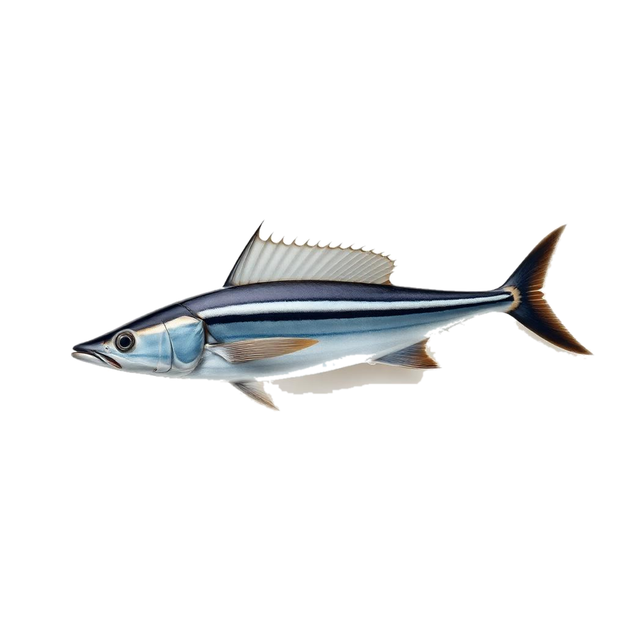 Side profile of a wahoo with its long streamlined body and blue stripes