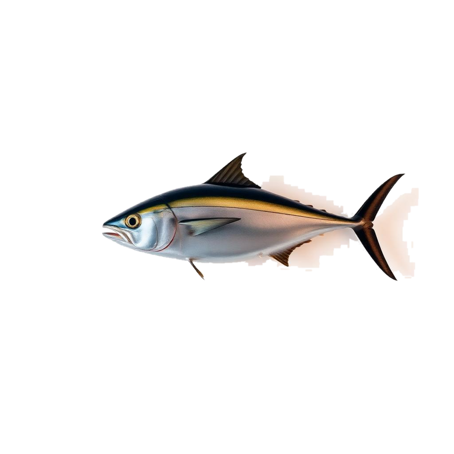Side profile of a yellowfin tuna showing its streamlined body and yellow finlets